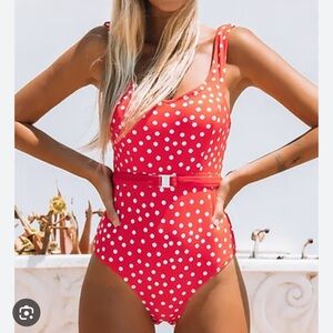 Cupshe Red and White Polka Dot One Piece Swimsuit